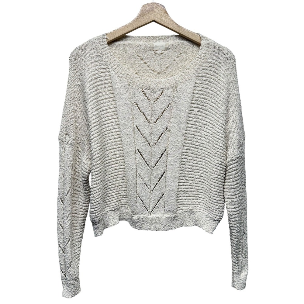 Altar'd State Sweater Size M Cream‎ Boho Textured Oversized Boxy Crop Pullover